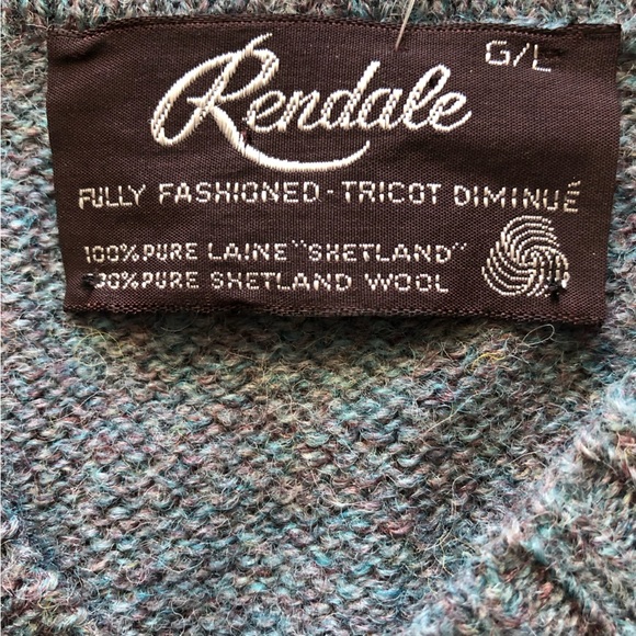 Vintage Rendale Shetland Wool V-neck Fully Fashioned Tricot Sweater Size L - Picture 8 of 10